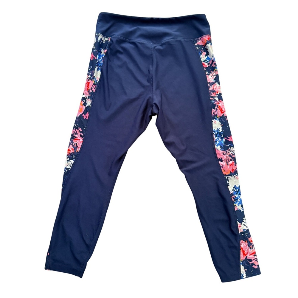 PBX Pro Leggings Womens Large Navy Blue Floral Side Panel Activewear Cropped